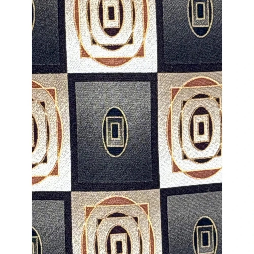 Mosaic Mens Silk Tie Grey Black Gold Geometric Checkerboard‎ Hand Made 58x4 Wide